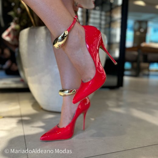 Scarpin Stiletto Maria Eva Vermelho Verniz